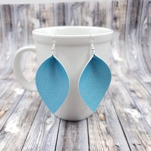 Beautiful blue pearl Faux Leather Earrings!